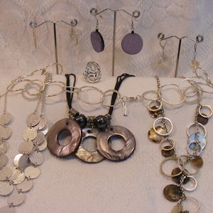 Delicate Circles of Silver and Abalone Curated Collection Jewelry Lot