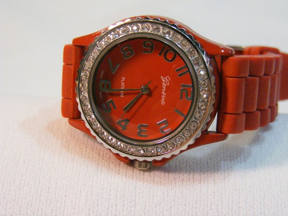 Geneva Red Silicone Band Big Face Watch - image 7