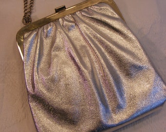 Silver Vinyl Clutch with Chain Handle