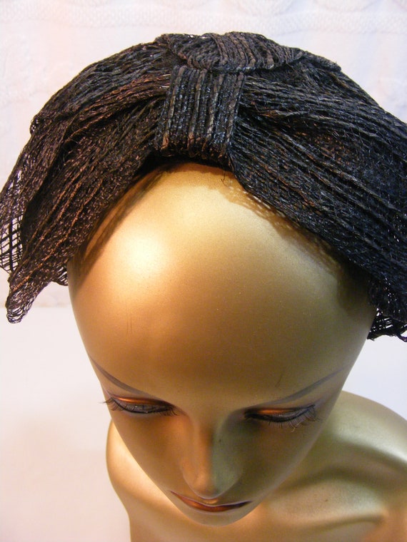 Vintage Ladies Fascinator, Black Woven Head Cap, V