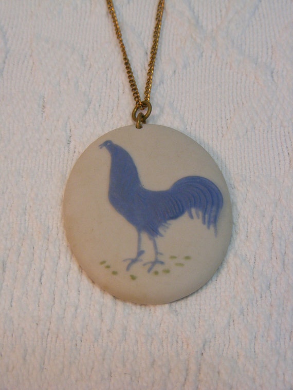 Wedgewood Style Pottery Rooster Pendant, Hand Mad… - image 3