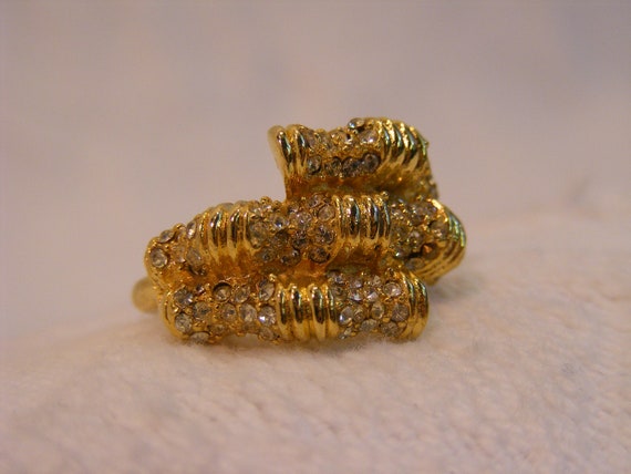 Gold Tone Rhinestone Adjustable Statement Ring, C… - image 3