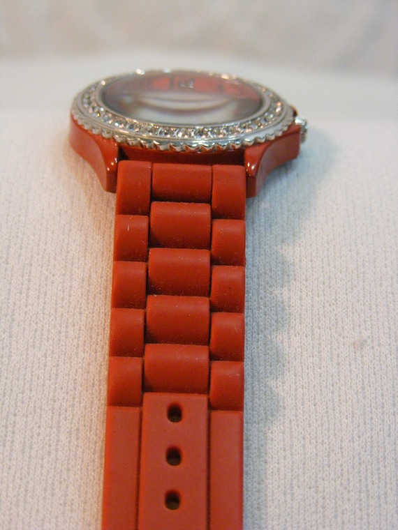 Geneva Red Silicone Band Big Face Watch - image 2