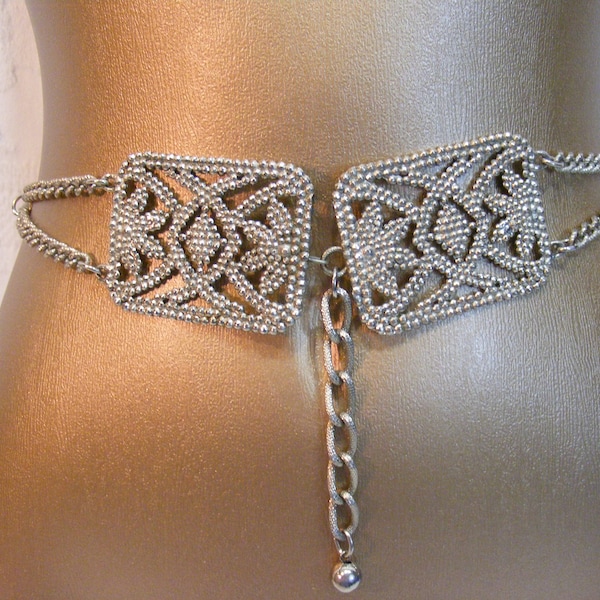 Vintage Stamped Steel Panel and Chain Fashion Belt