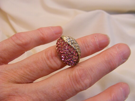 Ying Yang Pink and Silver Statement Ring, Adjusta… - image 5