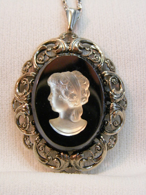 Hematite and Clear Frosted Glass Cameo