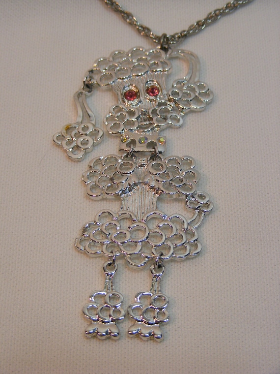 Animated Poodle Movement Pendant with Pink Rhinest