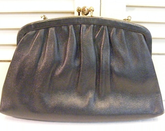 Ande Vintage Dark Blue Leather Hand Bag, Midnight Blue Leather Purse, Leather Clutch