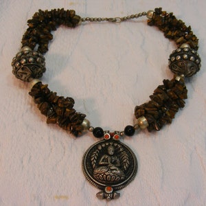 Tiger Eye Necklace with Buddha Amulet