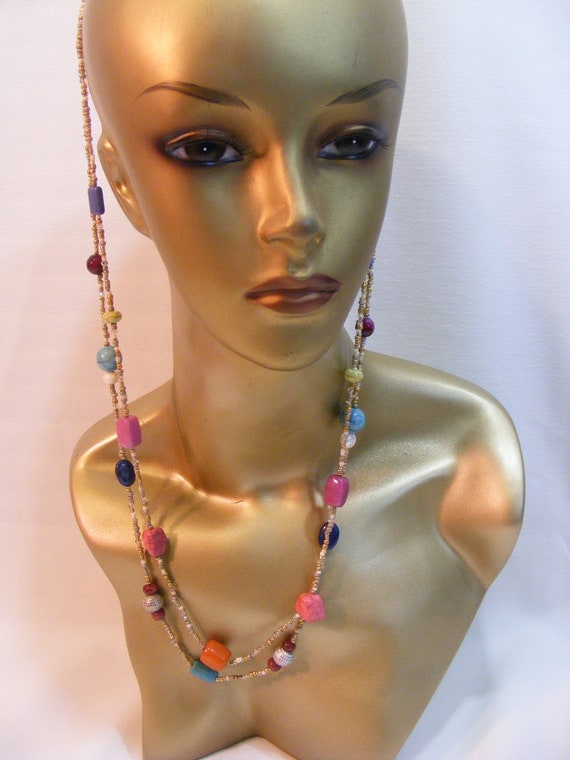 Chicos Double Strand Colorful Stone Bead Long Nec… - image 3