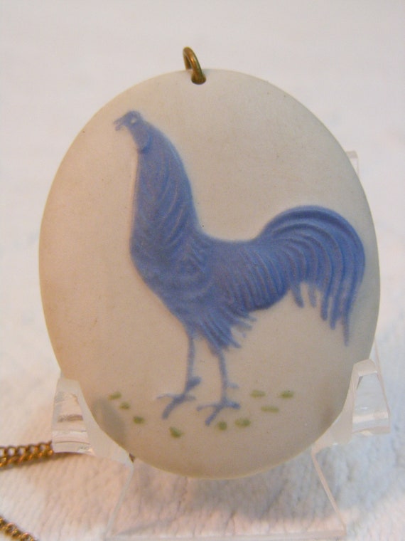 Wedgewood Style Pottery Rooster Pendant, Hand Mad… - image 1