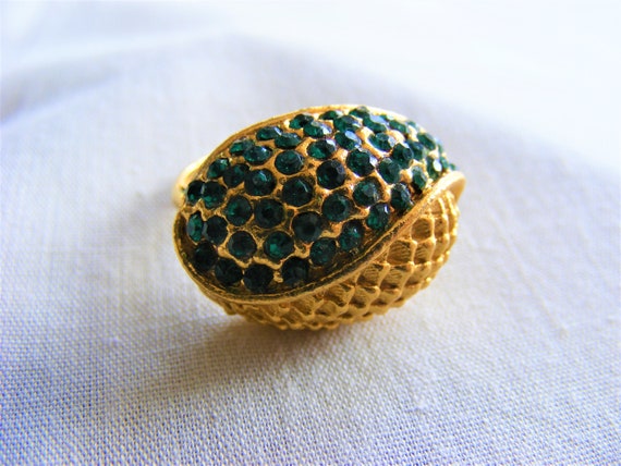 Dome Statement Ring, Emerald Green Rhinestones, O… - image 3