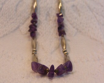 Vintage Native American Made Amethyst and Nickel Silver Necklace