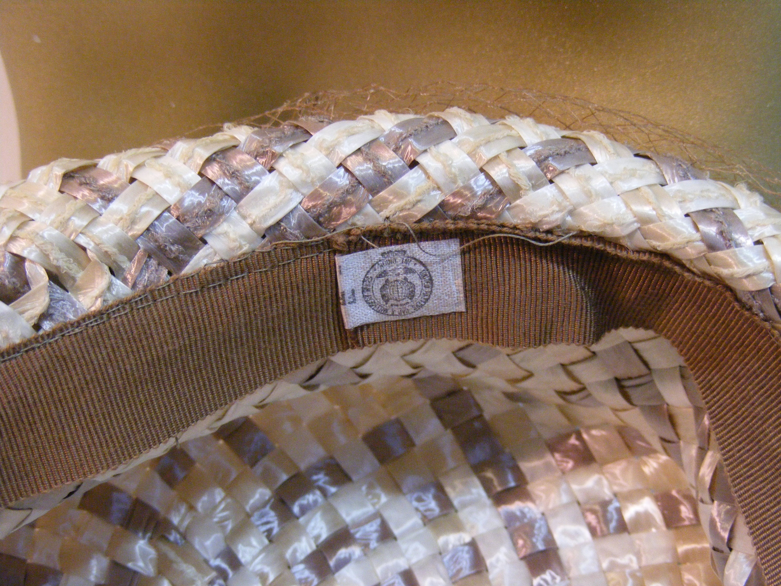 Vintage Woven Straw Pillbox Hat Brown Grosgrain Ribbon Bow Netting Detail Raffia pillbox hat with a playful bow is 100% joy ? Perfect  main image 2