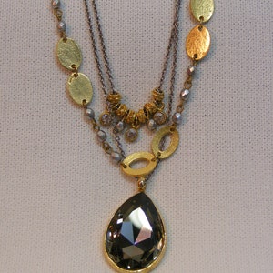 Seasonal Whispers Triple Strand Statement Pendant, Smokey Topaz Crystal