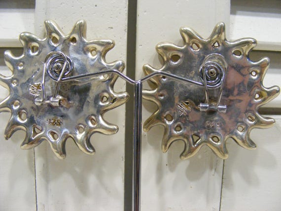 925 Silver Sun Face Statement Earrings - image 3