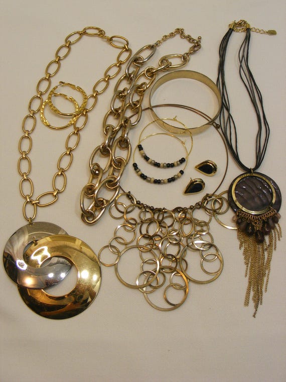 Curated Collection of Bold Gold Tone Statement Jewelry