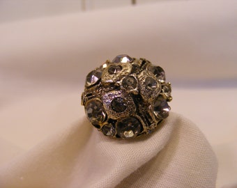 Smoky Grey Rhinestone Dome Ring, Adjustable Costume Ring