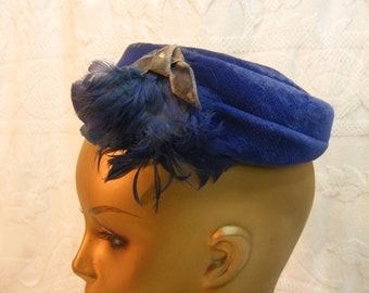 Vintage Blue Velvet Chapeau, Mini Hat, MCM Fashion