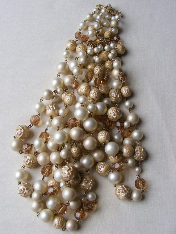 Marvella Five Strand Mid Century Modern Beaded Ne… - image 6