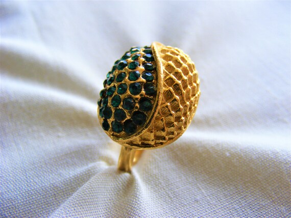 Dome Statement Ring, Emerald Green Rhinestones, O… - image 4
