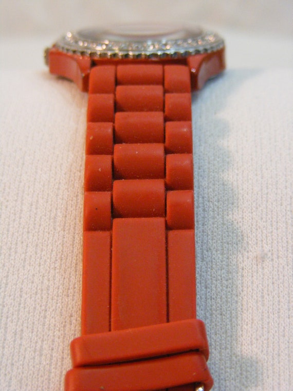 Geneva Red Silicone Band Big Face Watch - image 3