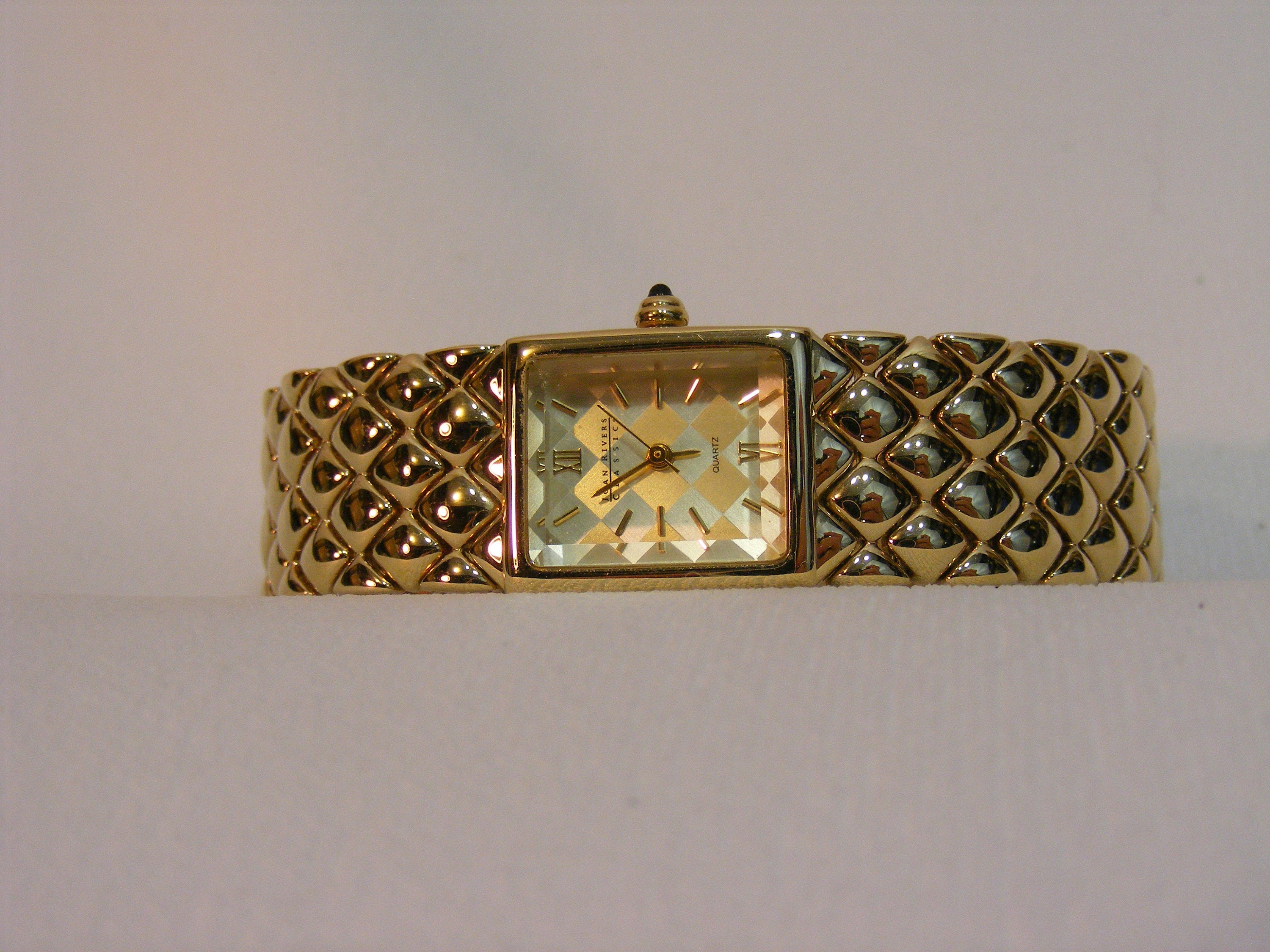 Joan Rivers Quilted Gold Band Beveled Glass Analog Women display picture 3
