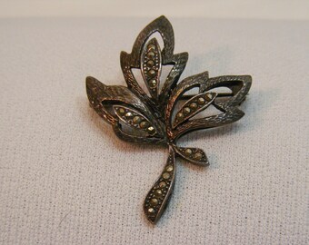 Vintage Deco Style Marcasite Pewter Pin