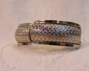 Silver Tone Basket Weave Clamper Bracelet