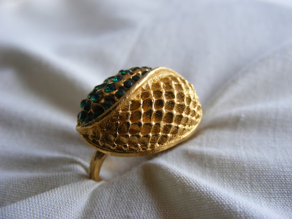 Dome Statement Ring, Emerald Green Rhinestones, O… - image 2