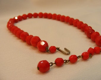 Faceted Red Bohemian Glass Necklace