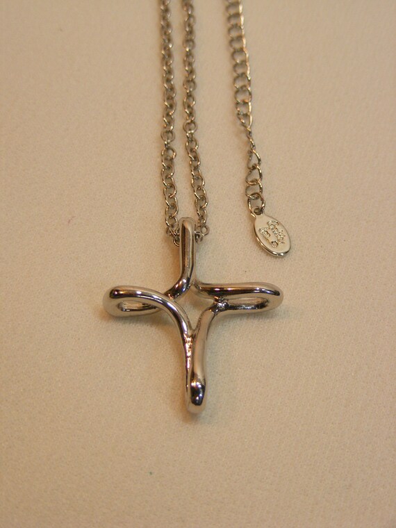 Cookie Lee Silver Modernist Cross Necklace - image 3
