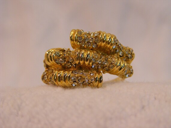 Gold Tone Rhinestone Adjustable Statement Ring, C… - image 1