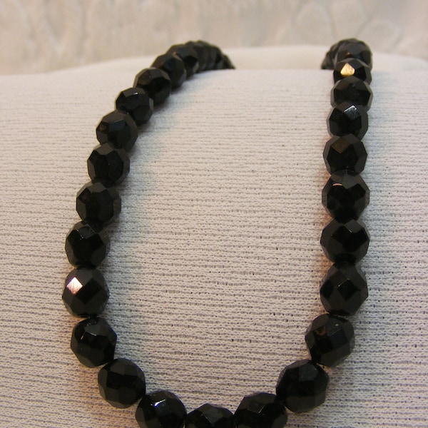 Antique French Jet Spinel Beaded Necklace Choker