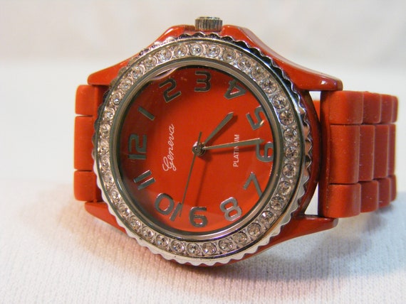 Geneva Red Silicone Band Big Face Watch - image 5