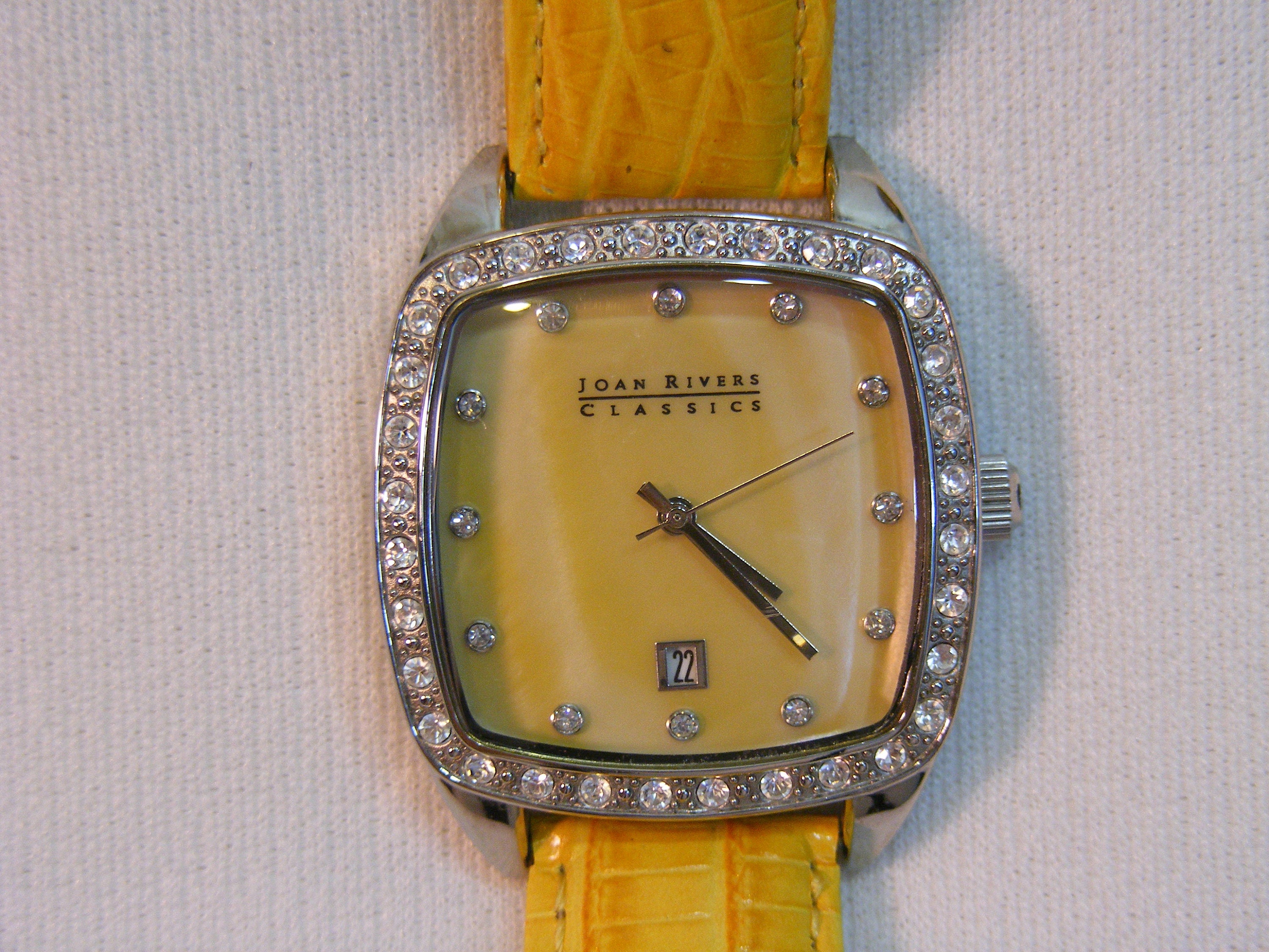 Joan Rivers Classics Wristwatch w/Crystal Rhinestones Yellow leather Band Joan Rivers Watches - Etsy main image 4