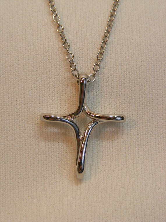 Cookie Lee Silver Modernist Cross Necklace - image 1