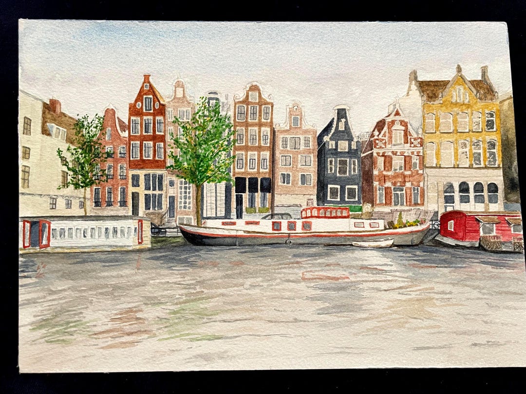 Amsterdam Canal Watercolor Art Print - Etsy
