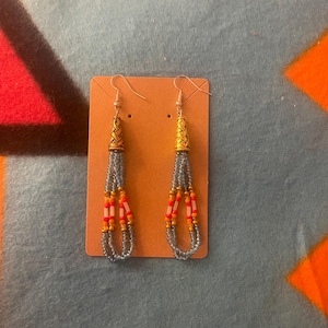 handmade beaded dangle earrings - blue pattern