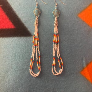 handmade beaded dangle earrings - white pattern