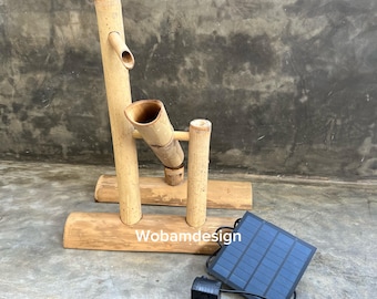 Handgefertigter Shishi Odoshi Japanischer Bambuswasserbrunnen mit Solarkraft | Zen Garten Dekor | Bambus Wasserspiel | Terrasse Brunnen