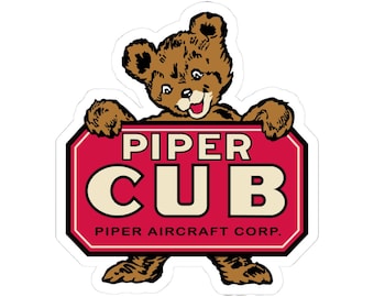 Piper Cub Bear Logo Sticker | Vintage Aircraft Emblem Decal