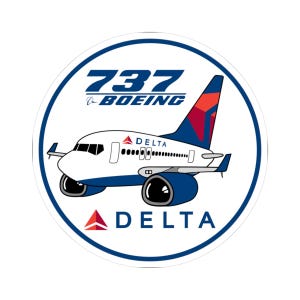 Calcomanía/pegatina redonda y rechoncha del Boeing B737 de Delta Air Lines