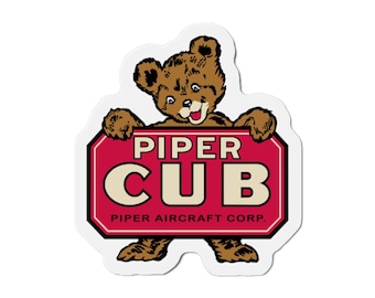 Piper Cub Bear Logo Die-Cut Magnet | Vintage Aircraft Emblem