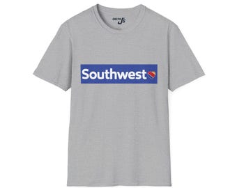 Southwest Airlines SWA New logo T-Shirt | Airline travel tee, blue logo chest print