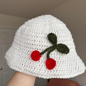 Crochet Cherry Bucket Hat | Cherry Hat | Handmade Crochet Hat | Cute Fruit Hat | Cute Crochet Hat