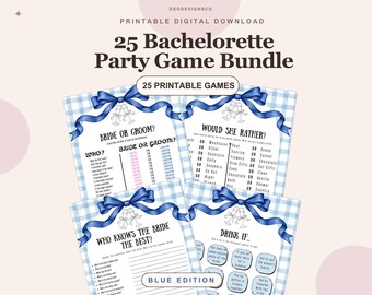 25 Blue Bow Bachelorette Party Games, Printable Bach Activity Bundle, Instant Download