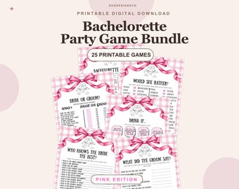Printable Bachelorette Games Bundle | 25 Pink Bow Bridal Party Activities | Digital Download