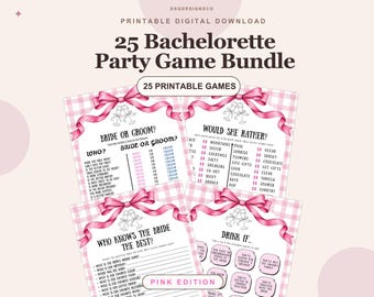 25 Pink Bow Bachelorette Party Games, Printable Bach Activity Bundle, Instant Download