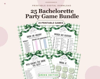 25 Green Bow Bachelorette Party Games, Printable Bach Activity Bundle, Instant Download
